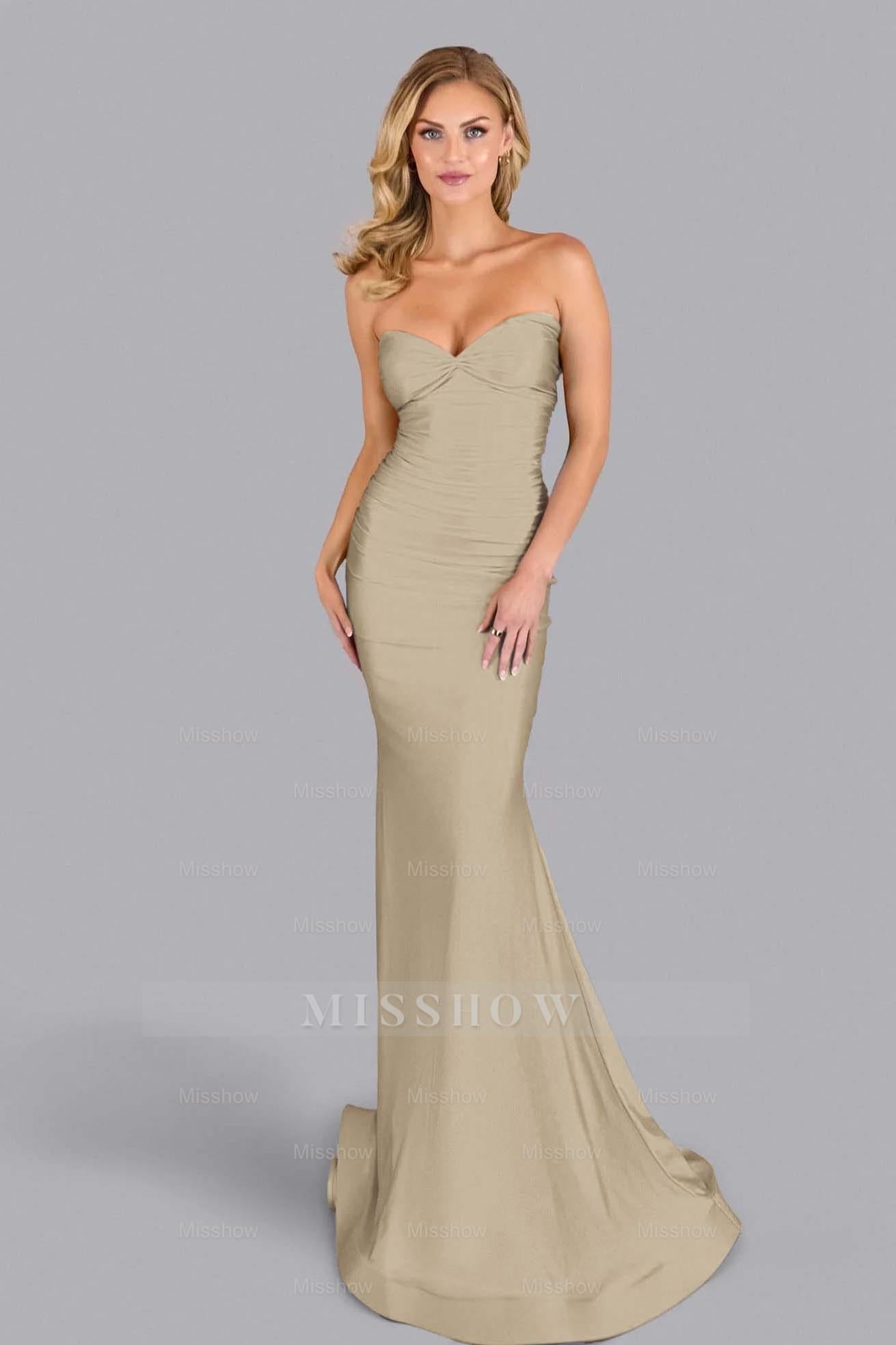 Strapless Sleeveless Long Mermaid Formal Dress With Pleated