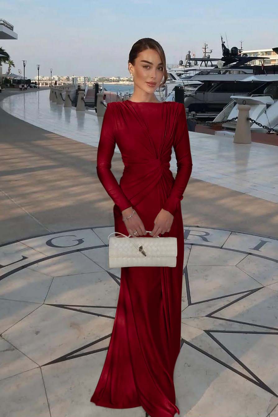 Chic Jewel Long Sleeves Mermaid Long Formal Dress With Pleated