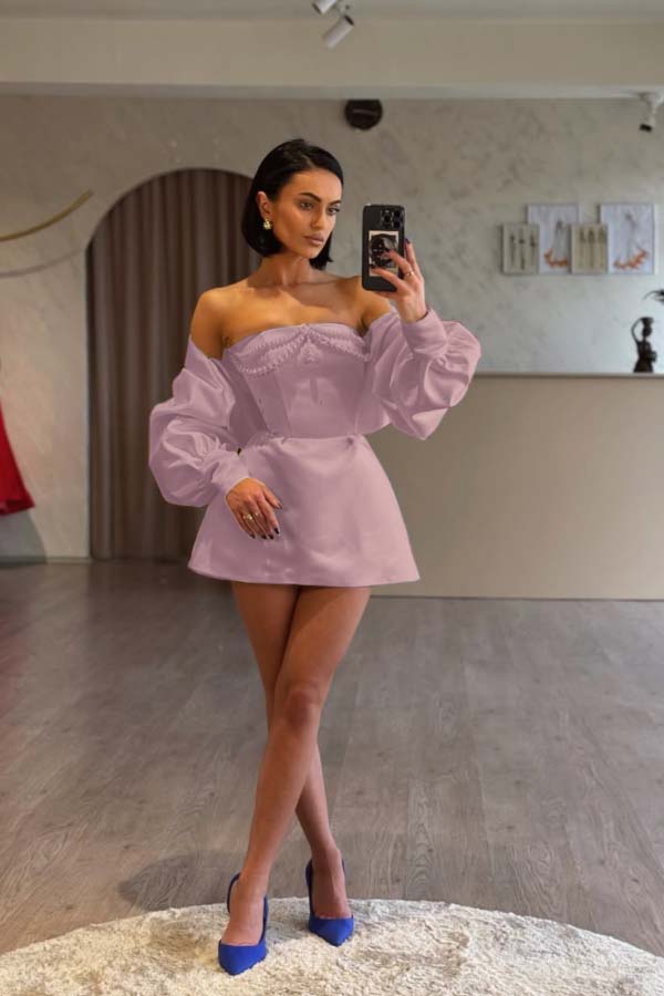 Spaghetti Strap Long Sleeves A Line Formal Dress With Beading