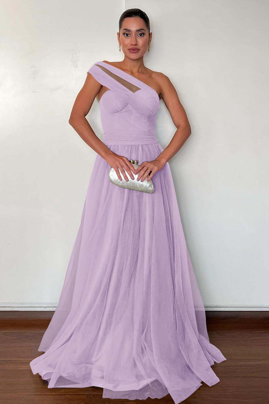 One Shoulder Sweetheart Sleeveless Long Formal Dress With Pleated
