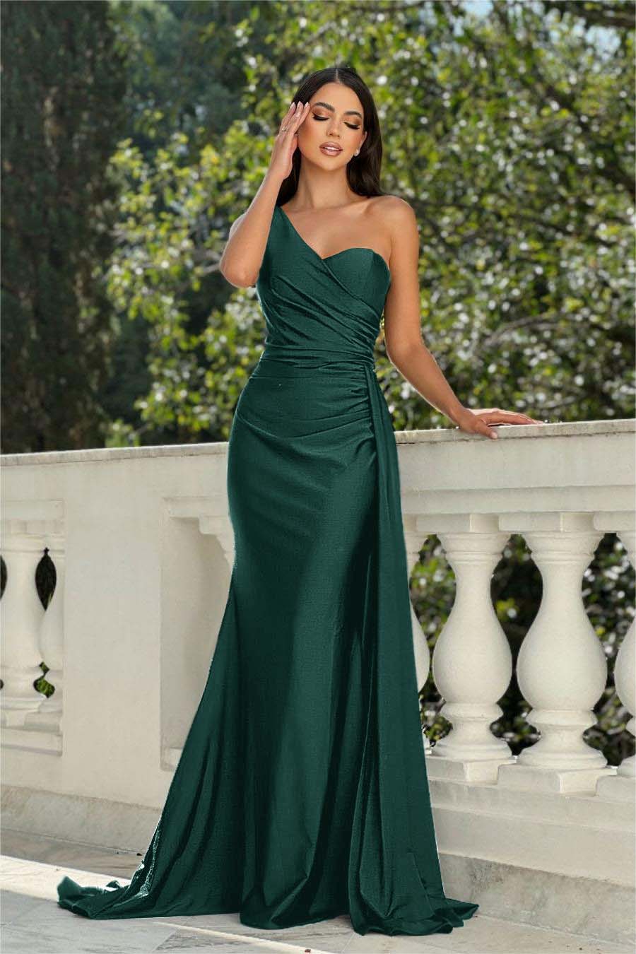 One Shoulder Sleeveless Long Mermaid Formal Dress With Pleated