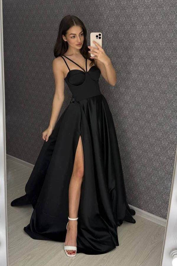 Spaghetti Strap Sleeveless Sweetheart Long Formal Dress With Split