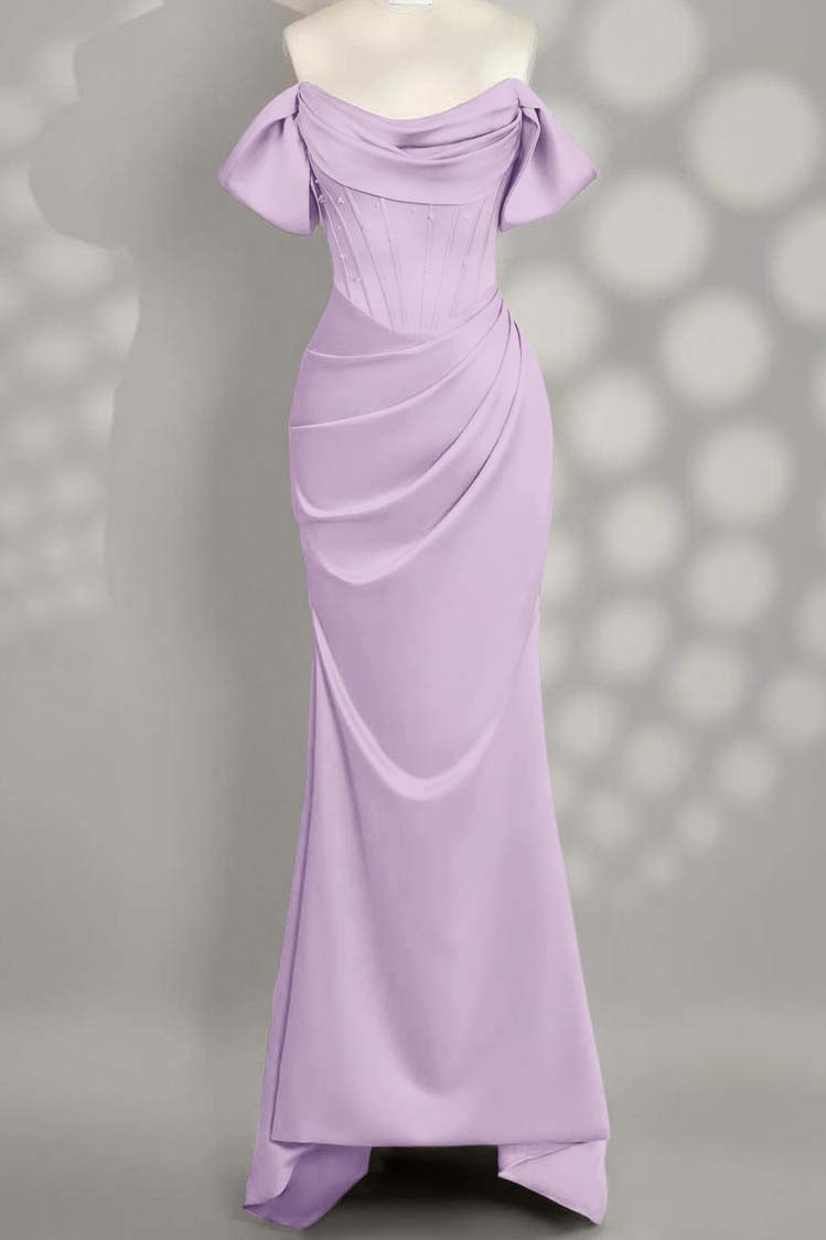 Off the Shoulder Sleeveless Mermaid Long Formal Dress With Pleated