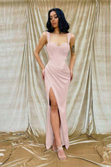 Straps Sweetheart Sleeveless Mermaid Long Formal Dress With Split