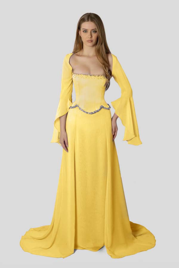 Chiffon Long Sleeves Long Mermaid Formal Dress With Beading Pleated