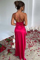 One Shoulder Sleeveless Backless Long Mermaid Formal Dress With Split