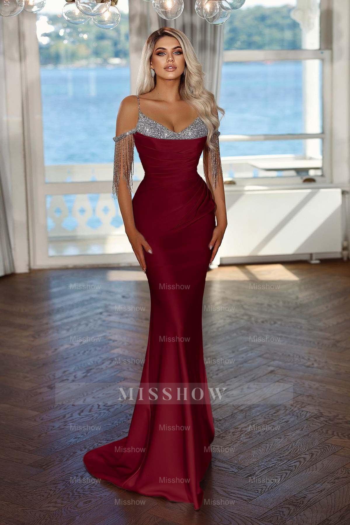Spaghetti Strap Sleeveless Long Mermaid Formal Dress With Sequins