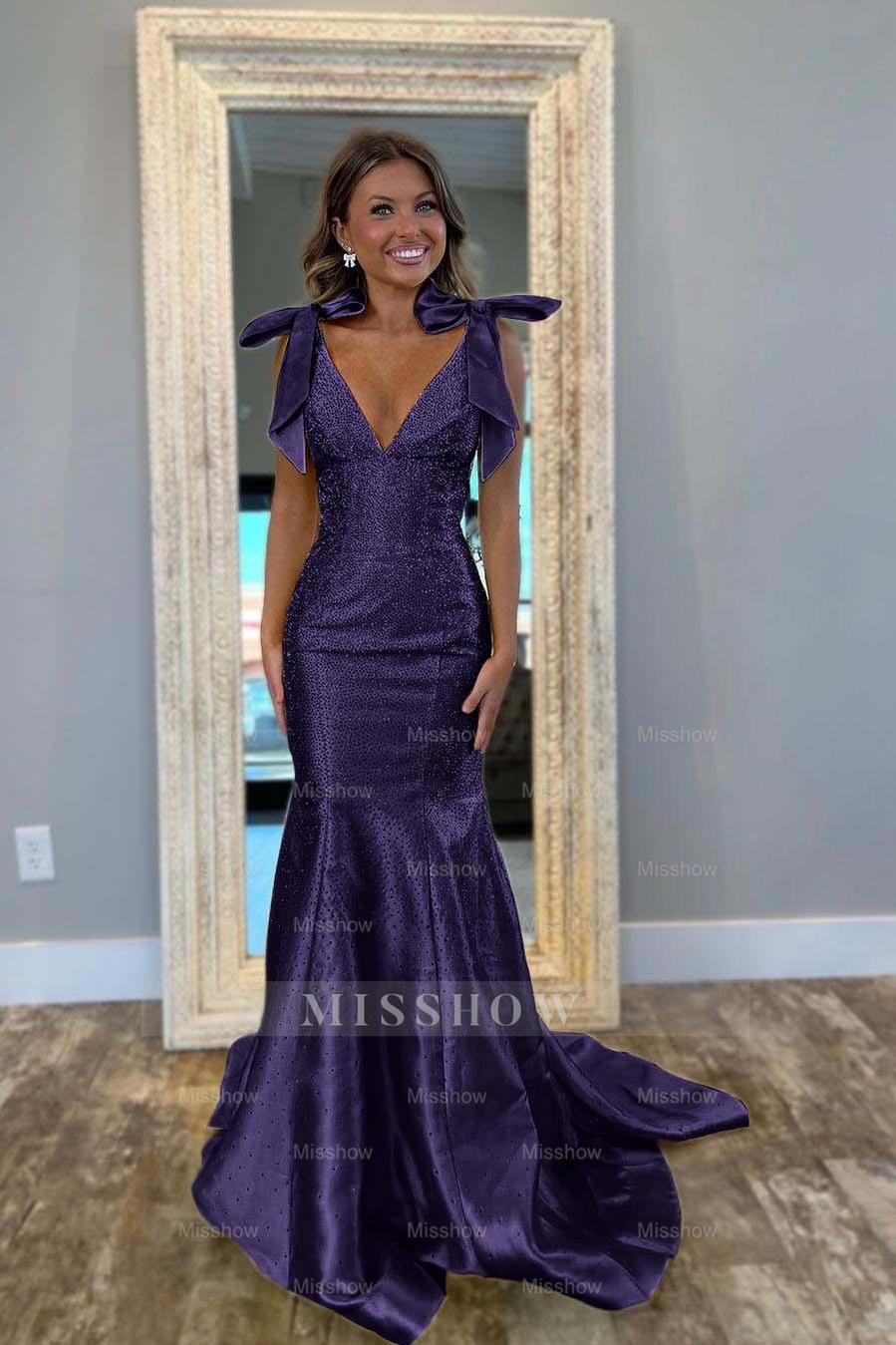 Straps V Neck Sleeveless Long Mermaid Formal Dress With Beading