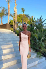 One Shoulder Backless Sleeveless Long Formal Dress With Pleated