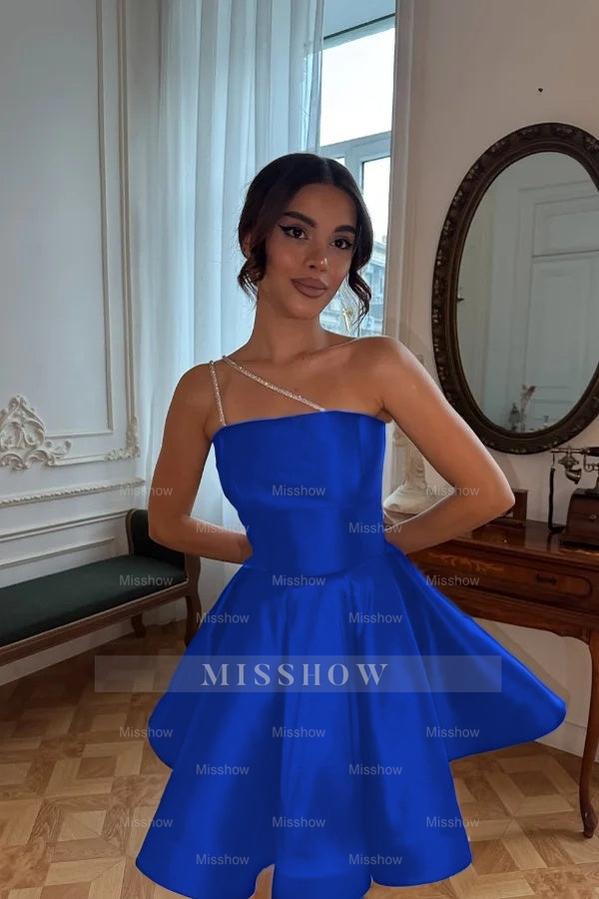 One Shoulder Sleeveless Short A Line Formal Dress With Pleated