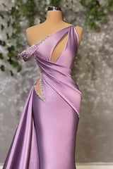 Lilac Off the Shoulder Sleeveless Mermaid Formal Dress With Beading