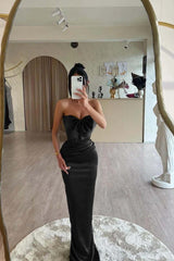Strapless Sleeveless Long Mermaid Formal Dress With Bowknot Pleated