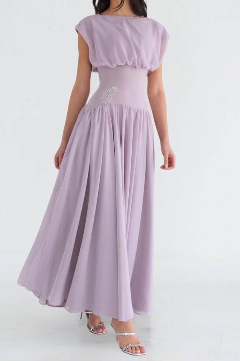 Jewel Neck High Waist Sleeveless Long Formal Dress With Ruffles