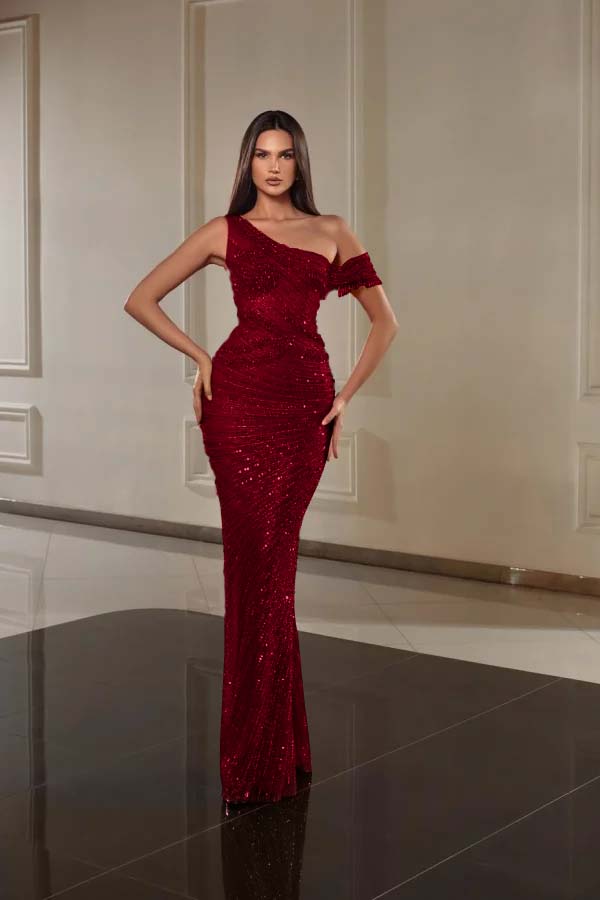 One Shoulder Sleeveless Long Mermaid Formal Dress With Beading