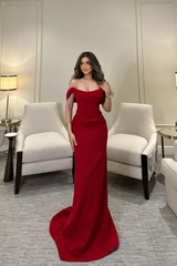Off The Shoulder Sleeveless Long Mermaid Formal Dress With Pleated