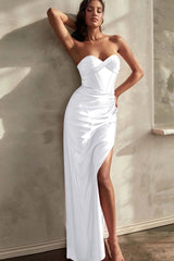 Strapless Sleeveless Long Mermaid Split Formal Dress With Pleated