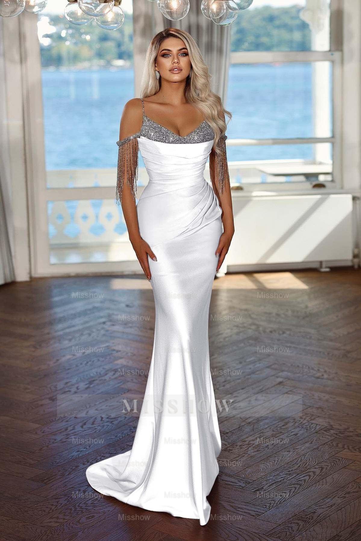 Spaghetti Strap Sleeveless Long Mermaid Formal Dress With Sequins