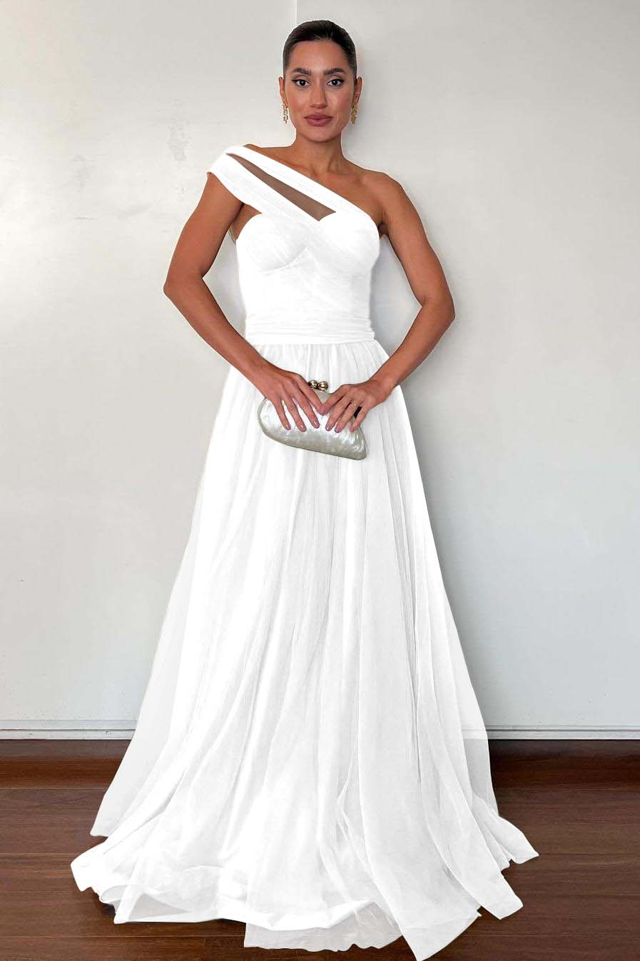 One Shoulder Sweetheart Sleeveless Long Formal Dress With Pleated