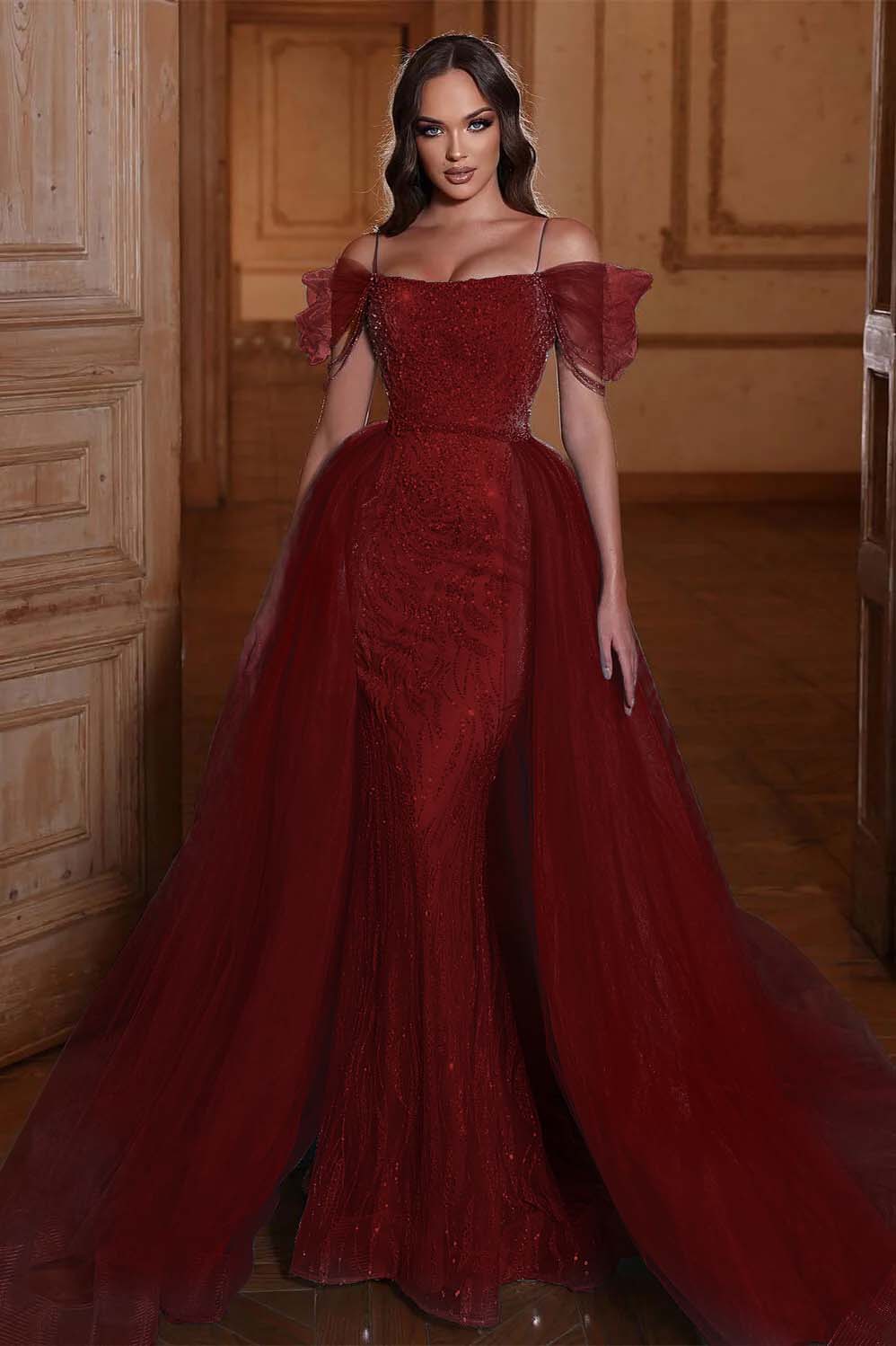 Off the Shoulder Mermaid Formal Dress Tulle Ruffles With Appliques