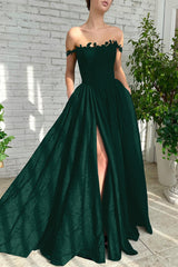 Charming Black Off the Shoulder Strapless Split Princess Long Formal Dress