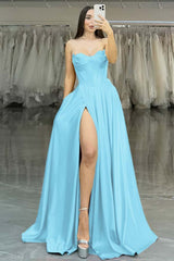 Strapless Sleeveless Long High Split Formal Dress With Pleated