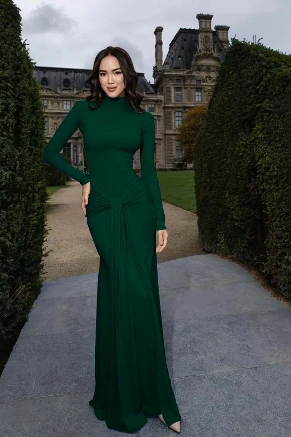 High Neck Long Sleeves Long Mermaid Formal Dress With Pleated