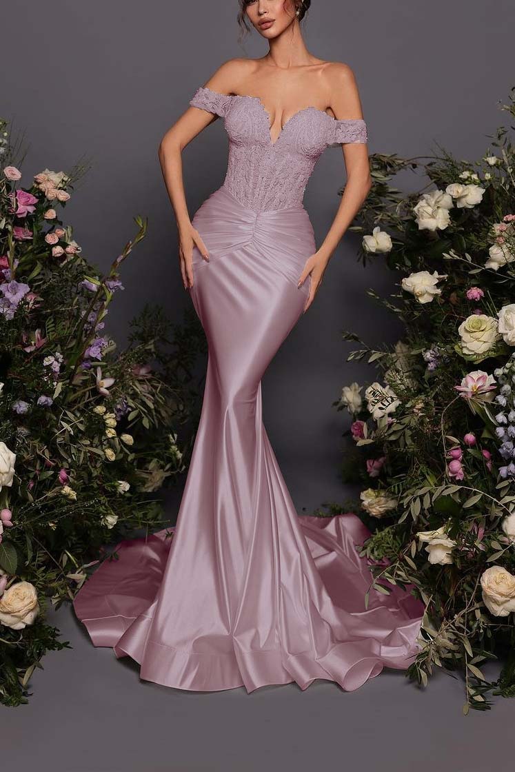 Off The Shoulder Sleeveless Long Mermaid Formal Dress With Pleated
