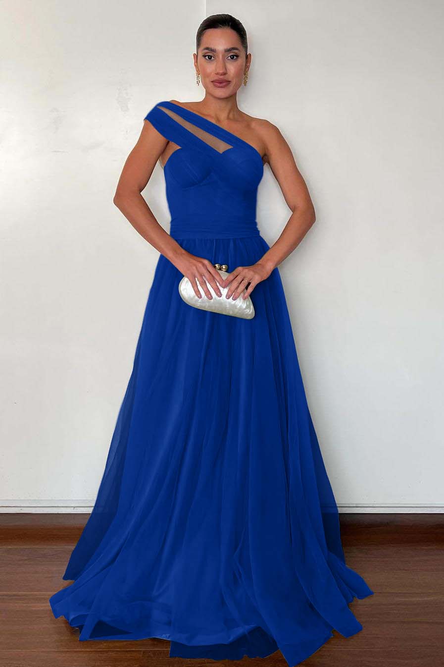 One Shoulder Sweetheart Sleeveless Long Formal Dress With Pleated