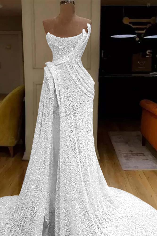 Sequin Strapless Sleeveless Long Mermaid Formal Dress With Split