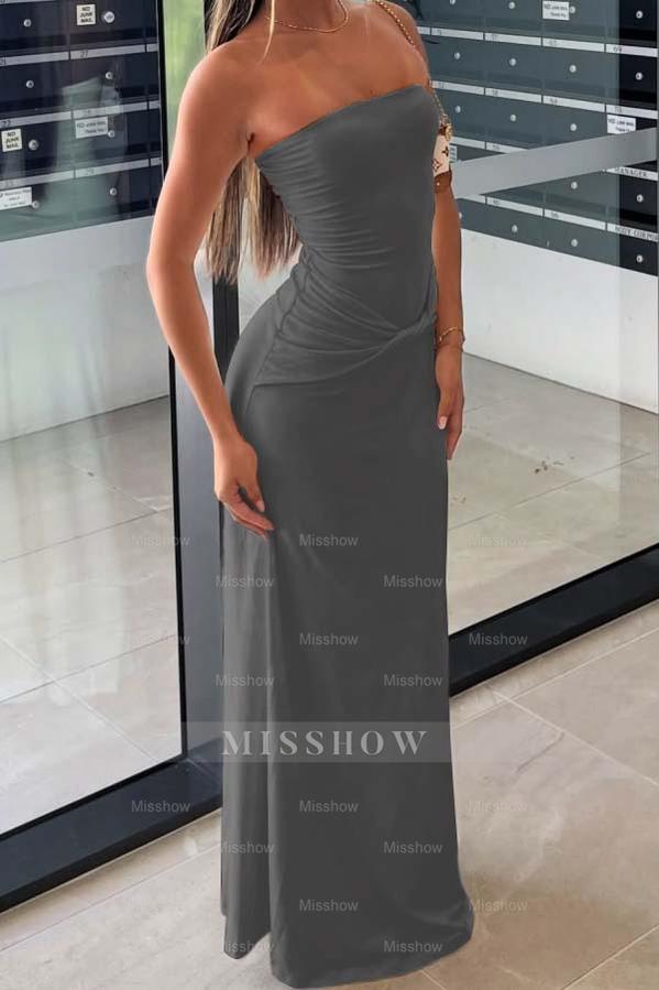 Chic Strapless Sleeveless Long Mermaid Formal Dress With Pleated