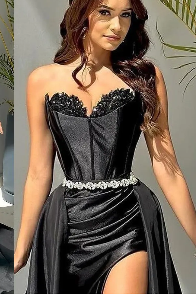 Sleeveless Strapless Long Mermaid Formal Dress With Split Beading