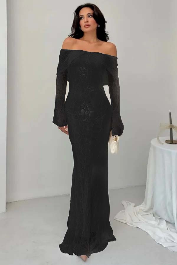 Off the Shoulder Long Sleeves Long Mermaid Formal Dress With Lace