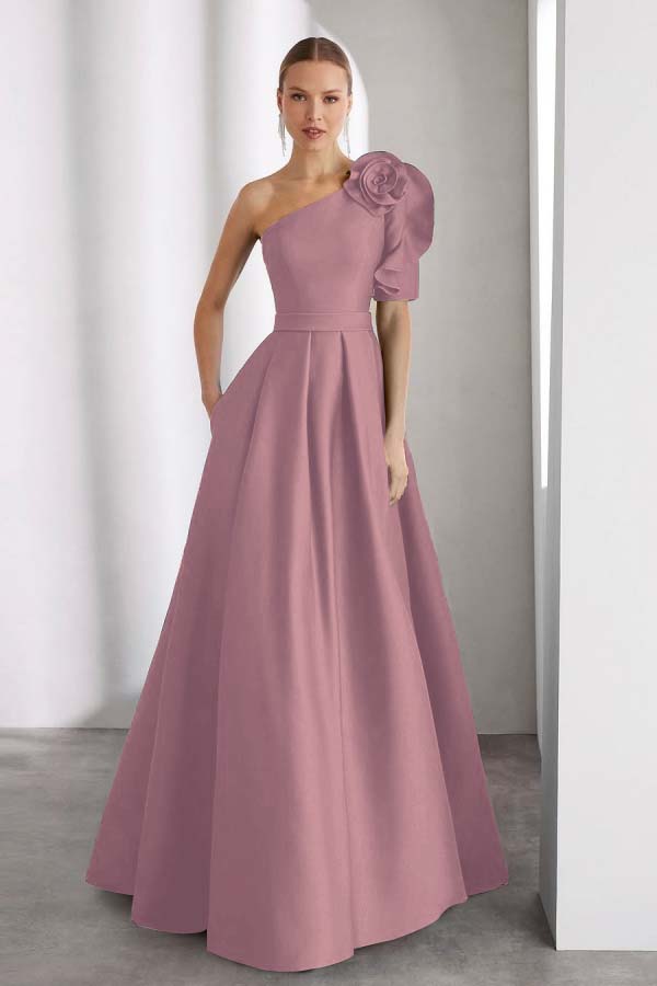 One Shoulder Sleeveless Long A Line Formal Dress With Pockets