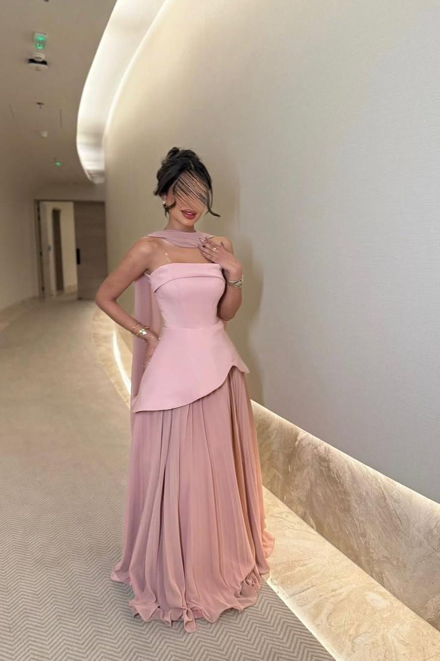 Chic Strapless Sleeveless Long Formal Dress With Ruffles Pleated