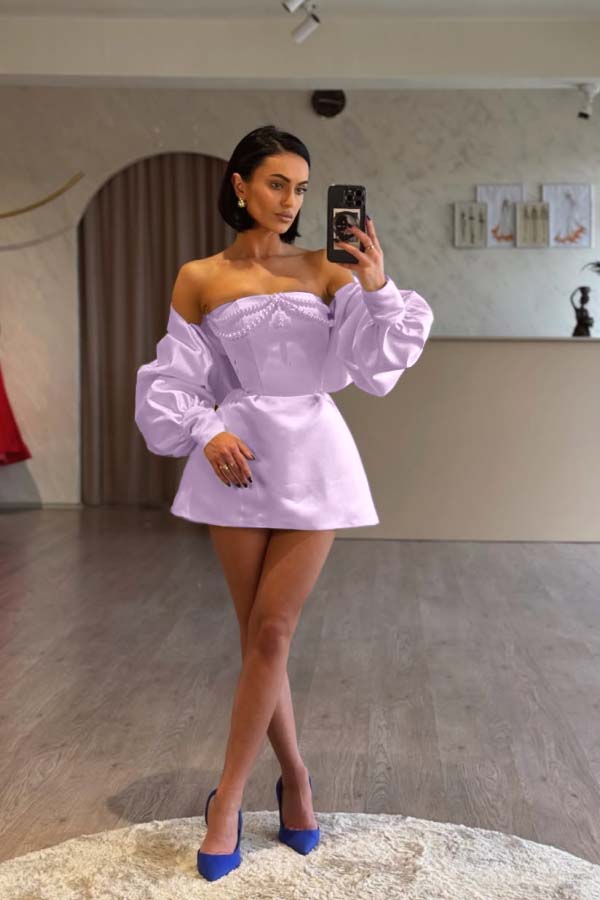 Spaghetti Strap Long Sleeves A Line Formal Dress With Beading