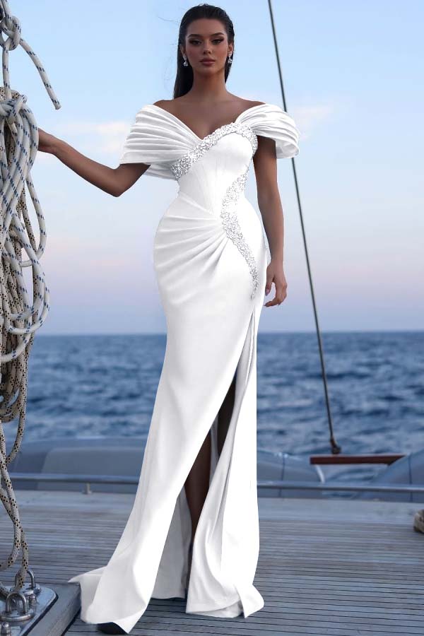 Off the Shoulder Sleeveless Long Mermaid Formal Dress With Sequins