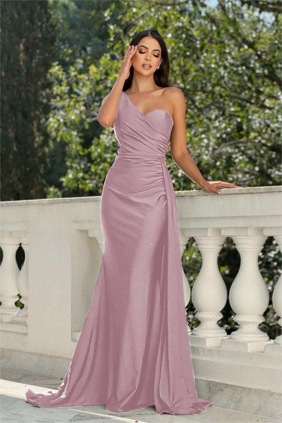 One Shoulder Sleeveless Long Mermaid Formal Dress With Pleated