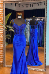 Spaghetti Strap Sweetheart Sleeveless Long Mermaid Formal Dress With Sequins