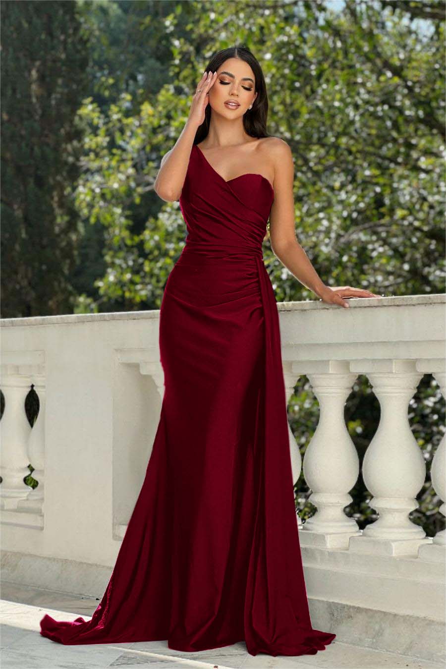One Shoulder Sleeveless Long Mermaid Formal Dress With Pleated