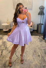 Sweetheart Strapless Bow Cutout Satin Corset Homecoming Dress A-Line Mini Lace-Up Open Back