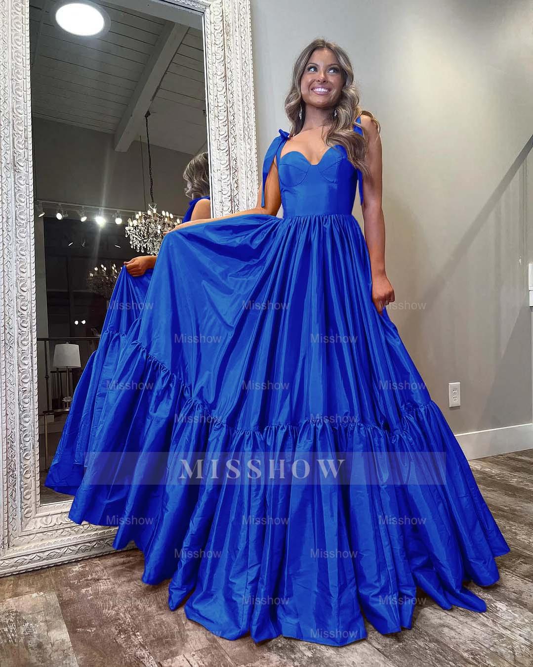 Sleeveless Straps Sweetheart Long Formal Dress With Ruffles Pleated