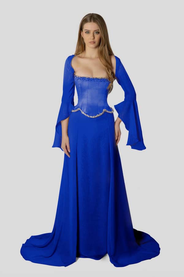Chiffon Long Sleeves Long Mermaid Formal Dress With Beading Pleated