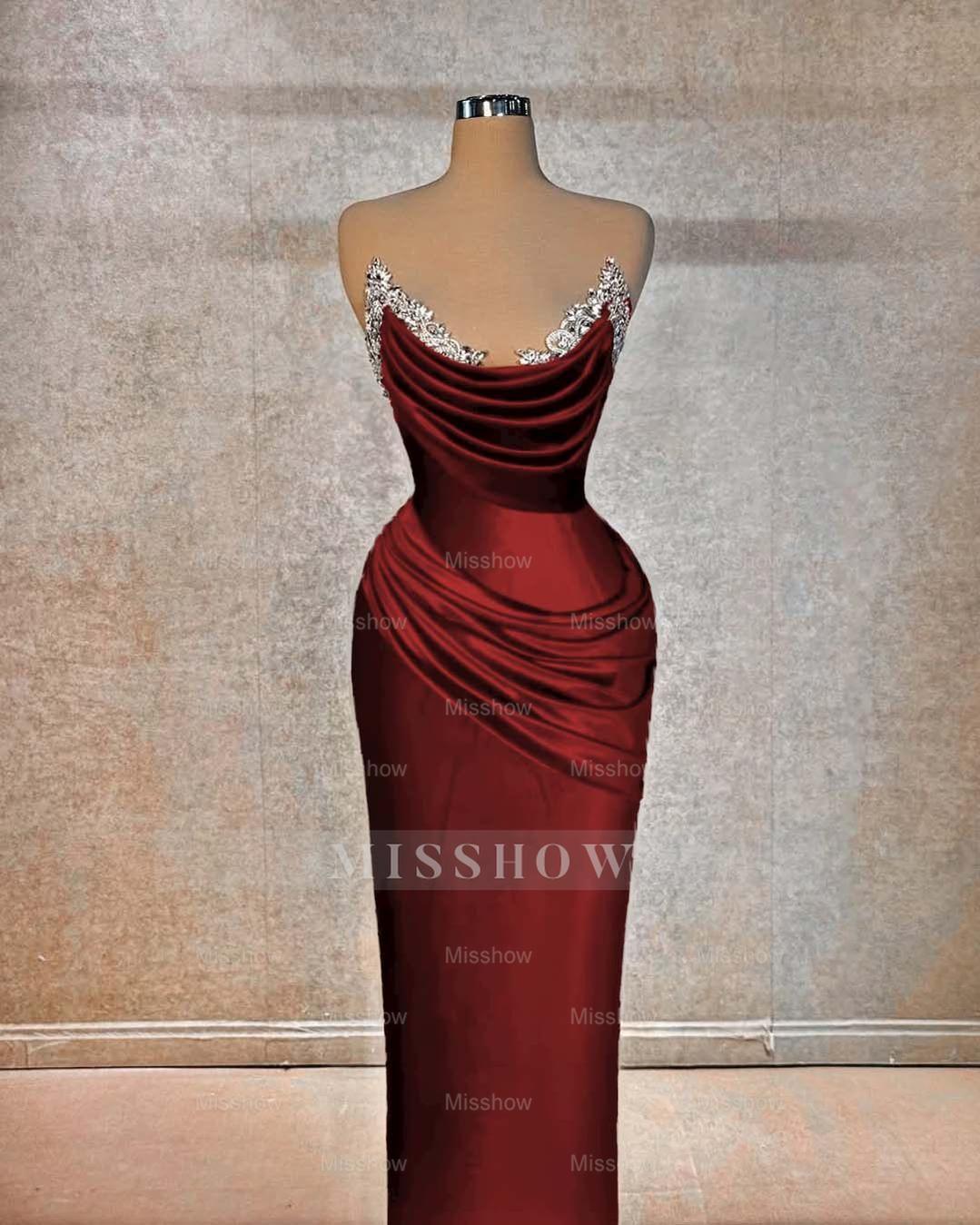 Chic Strapless Sleeveless Long Formal Dress With Beading Pleated