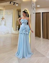 Strapless 3D Flower Applique Rhinestone Column Formal Evening Dress Floor Length