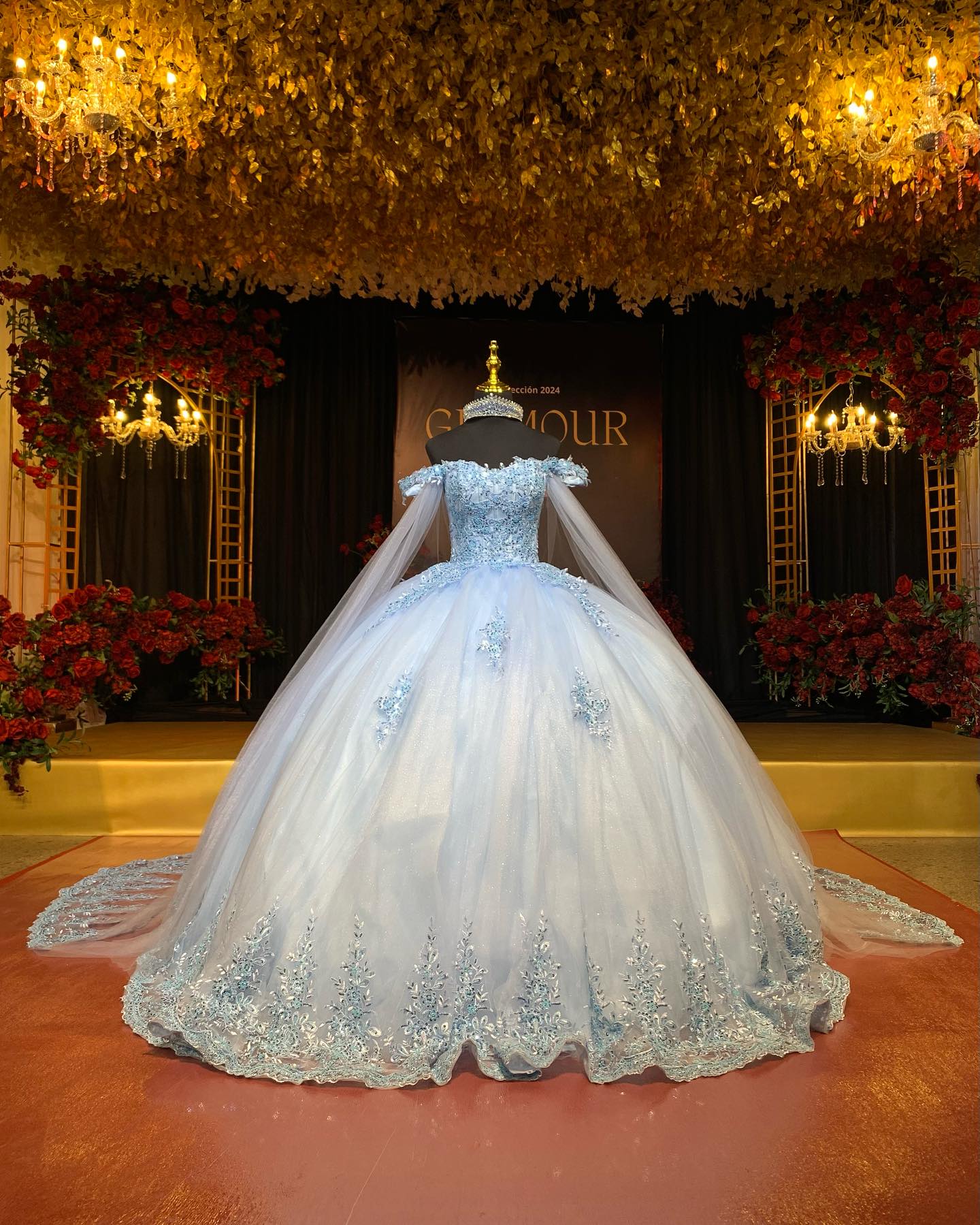 Misshow Baby Blue Ball Gown Off-Shoulder Sequined Tulle Quinceanera Dress for Sweet 16 & Formal Events