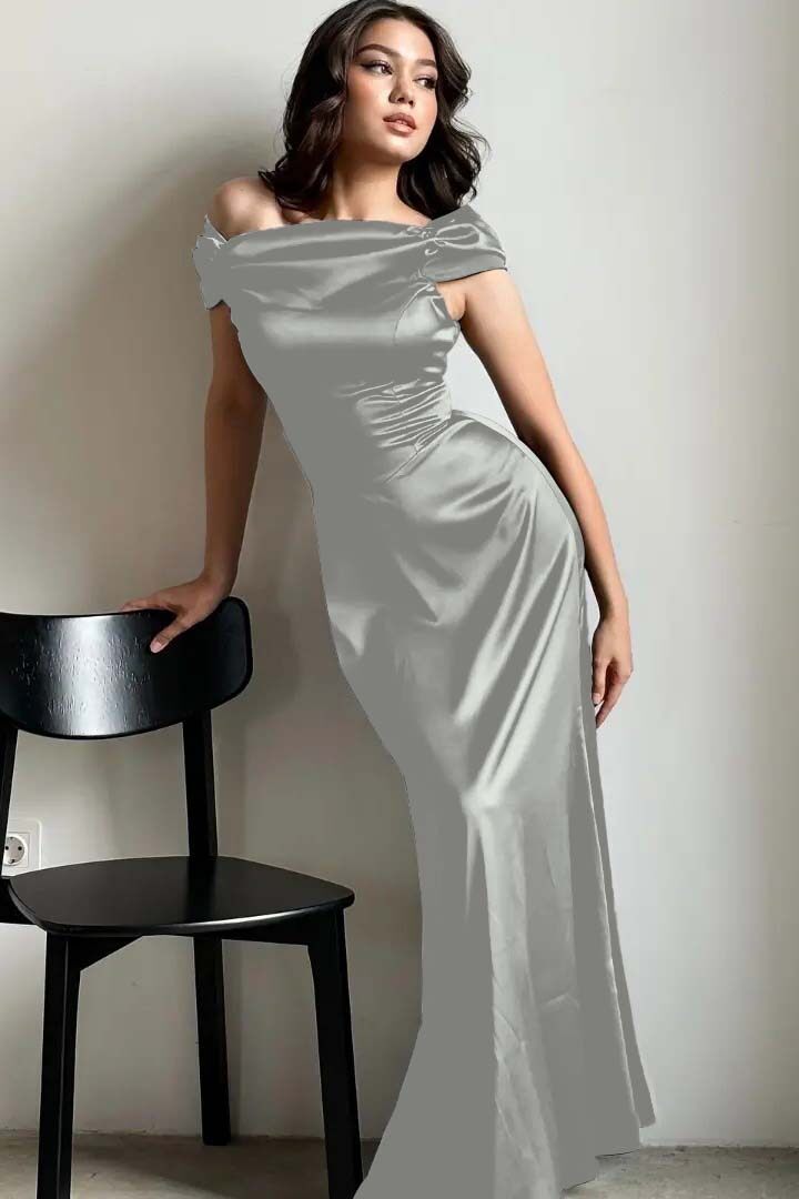 Off the Shoulder Sleeveless Long Mermaid Formal Dress With Pleated