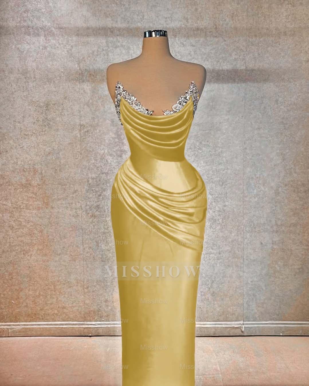 Chic Strapless Sleeveless Long Formal Dress With Beading Pleated