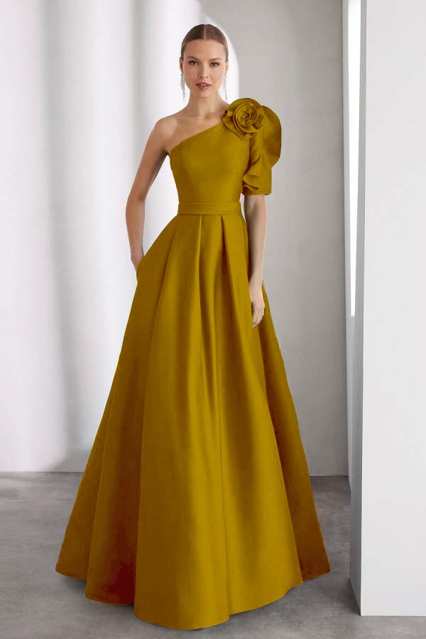 One Shoulder Sleeveless Long A Line Formal Dress With Pockets