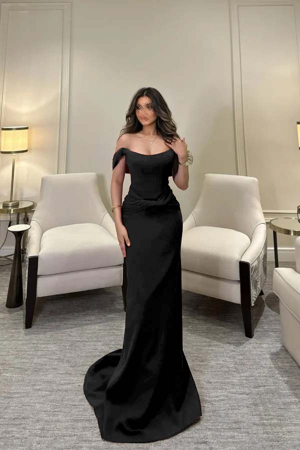 Off The Shoulder Sleeveless Long Mermaid Formal Dress With Pleated