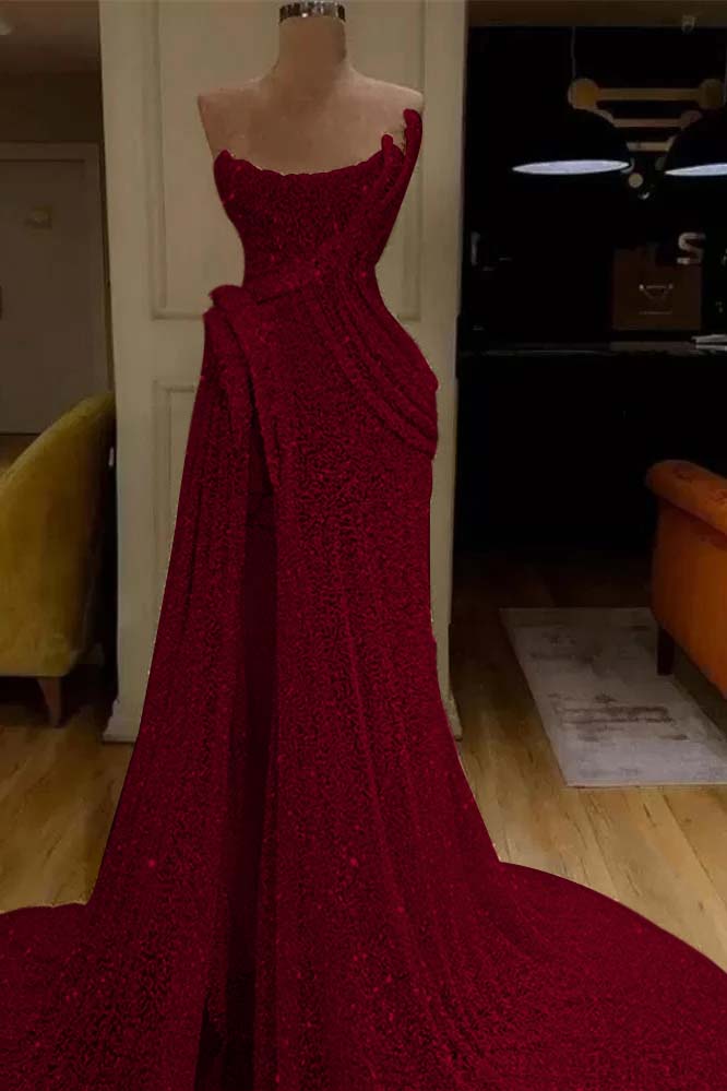 Sequin Strapless Sleeveless Long Mermaid Formal Dress With Split